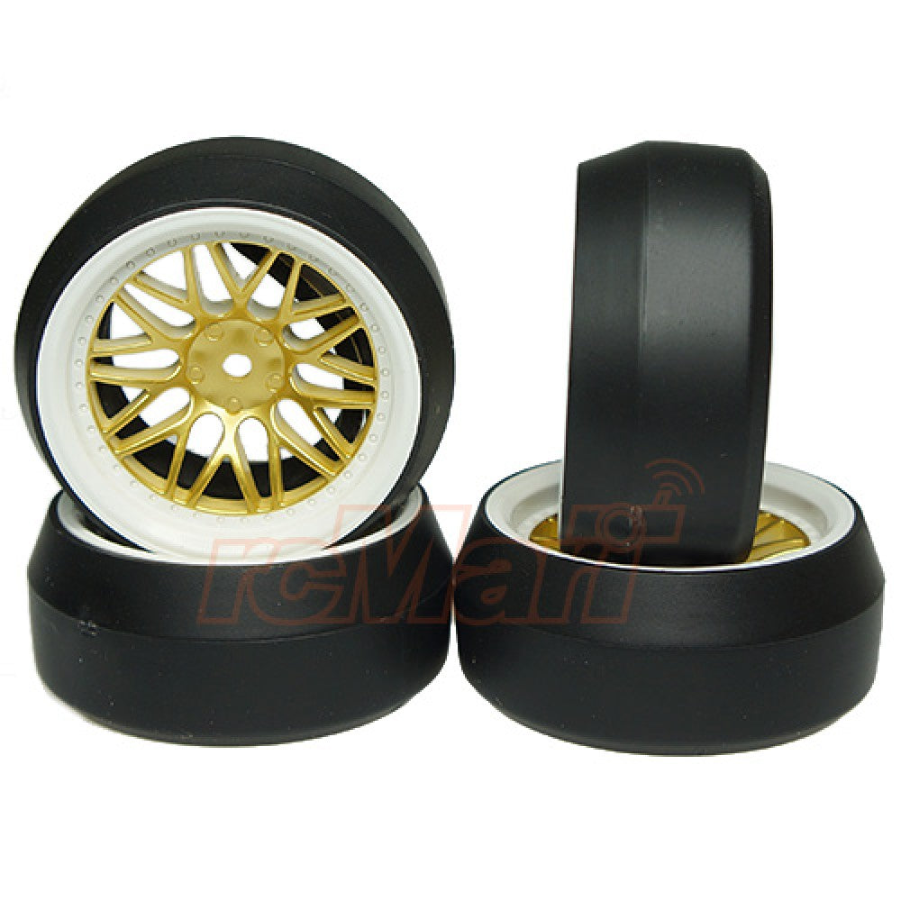 WL-0088 Yeah Racing Spec D LS Wheel Offset +6 White Gold w/Tire 4pcs for 1/10 Drift
