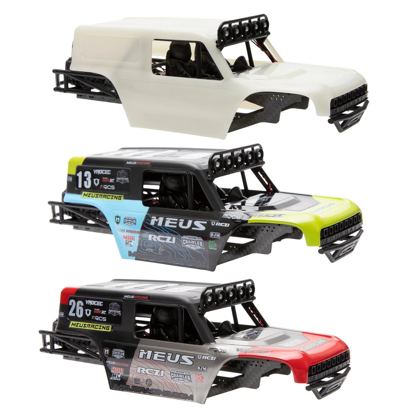 MEUS-MB24-03 MEUS Racing MB24 Body 5.2in 132MM Axial Shell Body ABS+Nylon Carbon Fiber Frame For 1/24 Axial SCX24 Bronco JLU B-17 C10 - White (Paintable)