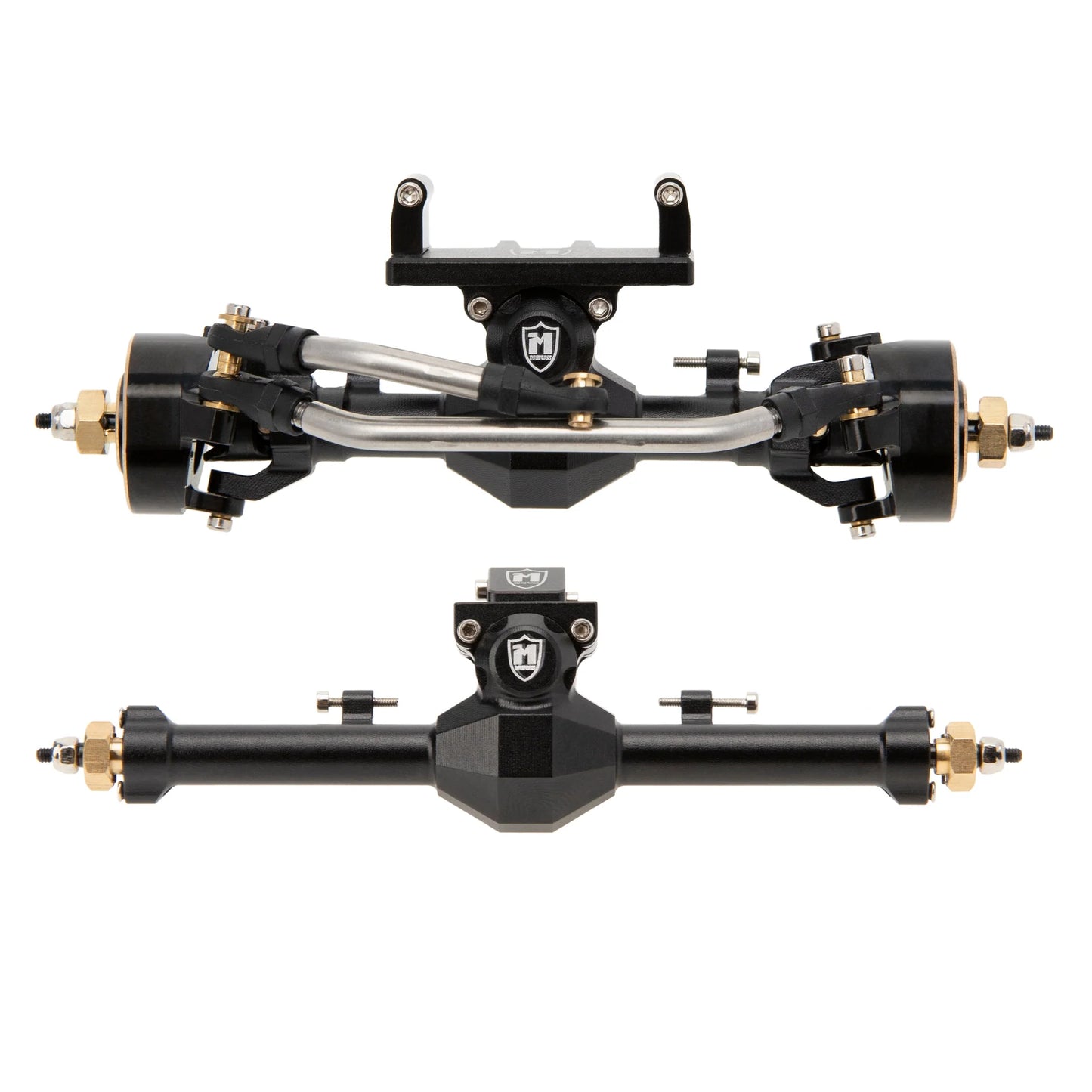 SCX24-01-KY1568 MEUS Racing Isokinetic 3-Section CVD Front and Rear Axles Maximum Steering Angle 52° Wider +5MM for Axial SCX24 Deadbolt C10 JLU Gladiator Bronco 1/24 RC Crawler Upgrade Parts - Front and Rear axles black