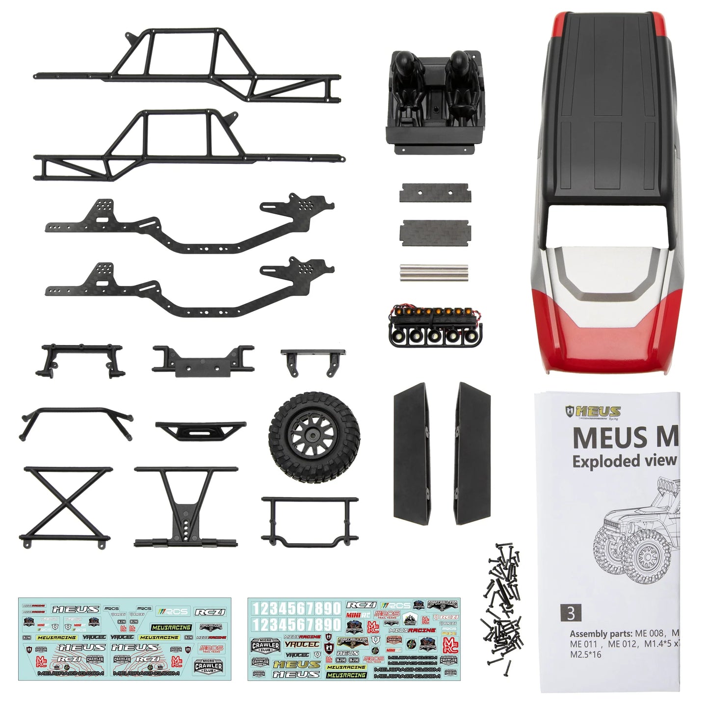 MEUS-MB24-01 MEUS Racing MB24 Body 5.2in 132MM Axial Shell Body ABS+Nylon Carbon Fiber Frame For 1/24 Axial SCX24 Bronco JLU B-17 C10 - Red
