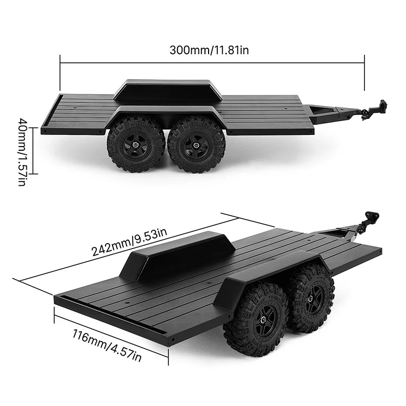 AX-TC09 INJORA Utility Plastic Trailer with Hitch for 1/18 RC Crawler