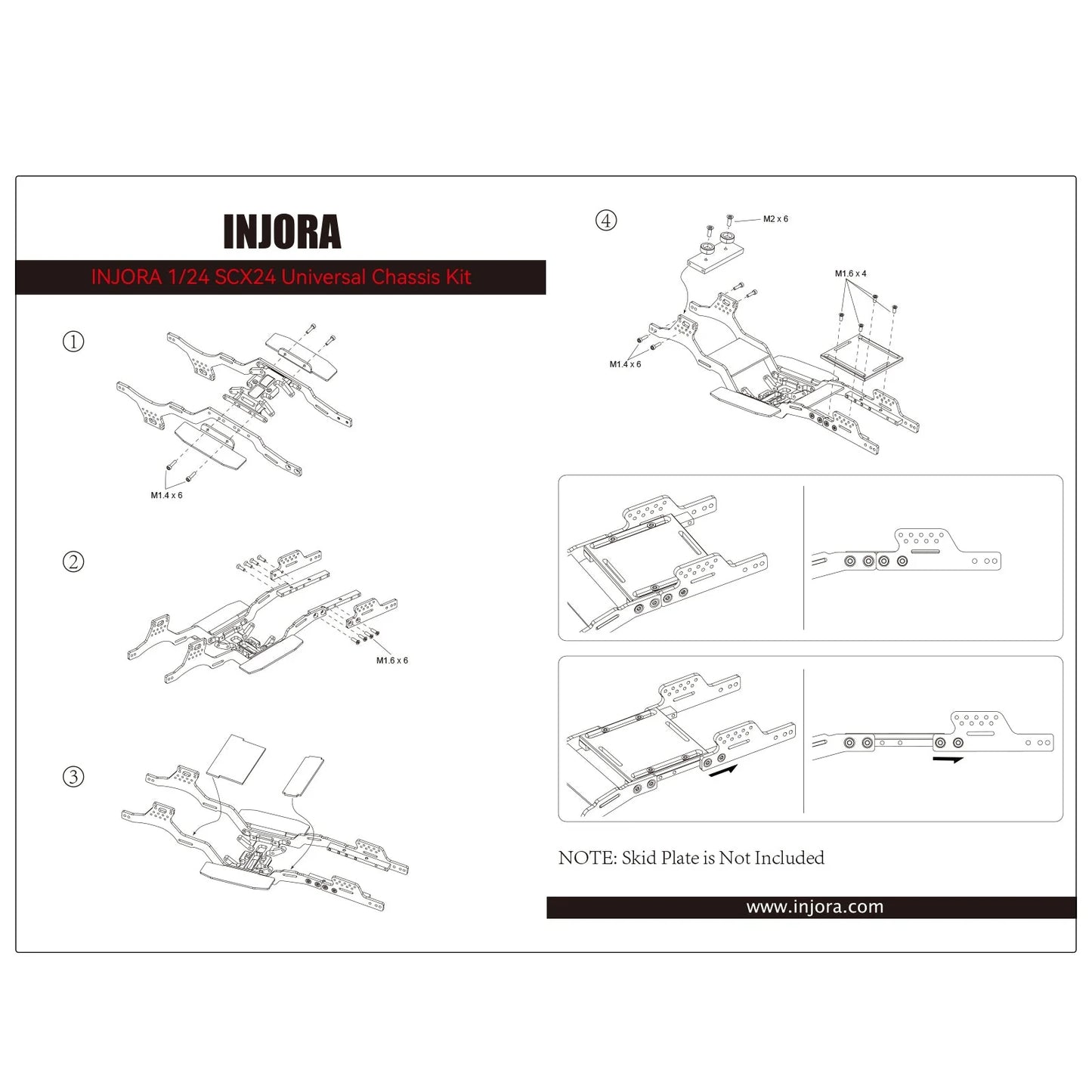 SCX24-182 INJORA Universal LCG Carbon Fiber Chassis Frame Kit for 1/24 SCX24