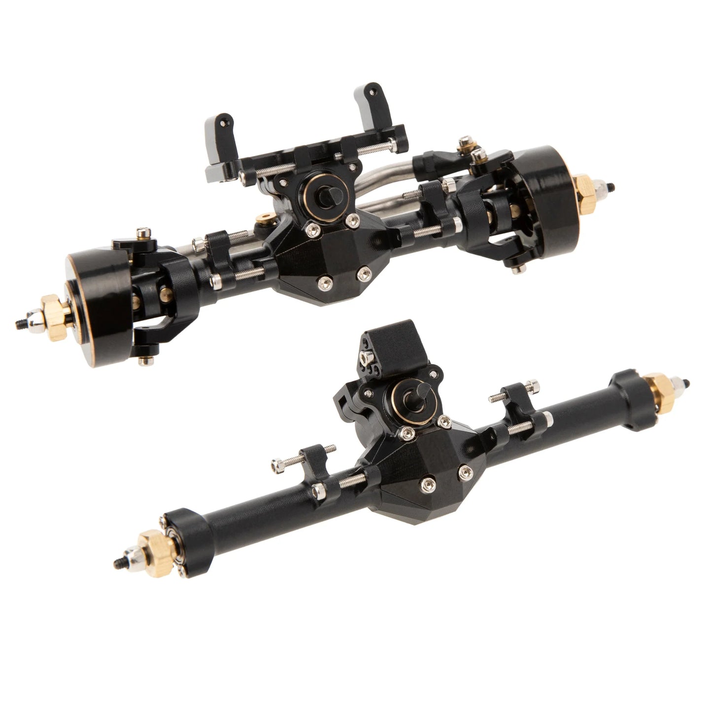 SCX24-01-KY1568 MEUS Racing Isokinetic 3-Section CVD Front and Rear Axles Maximum Steering Angle 52° Wider +5MM for Axial SCX24 Deadbolt C10 JLU Gladiator Bronco 1/24 RC Crawler Upgrade Parts - Front and Rear axles black