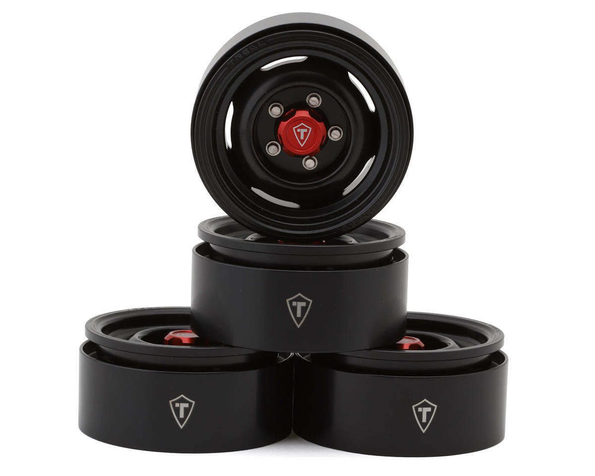 Treal Hobby 1.9" Aluminum Retro-Style Vintage Wagon Crawler Beadlock Wheels (134g) (Black) (4) - TLHTWHEEL-191