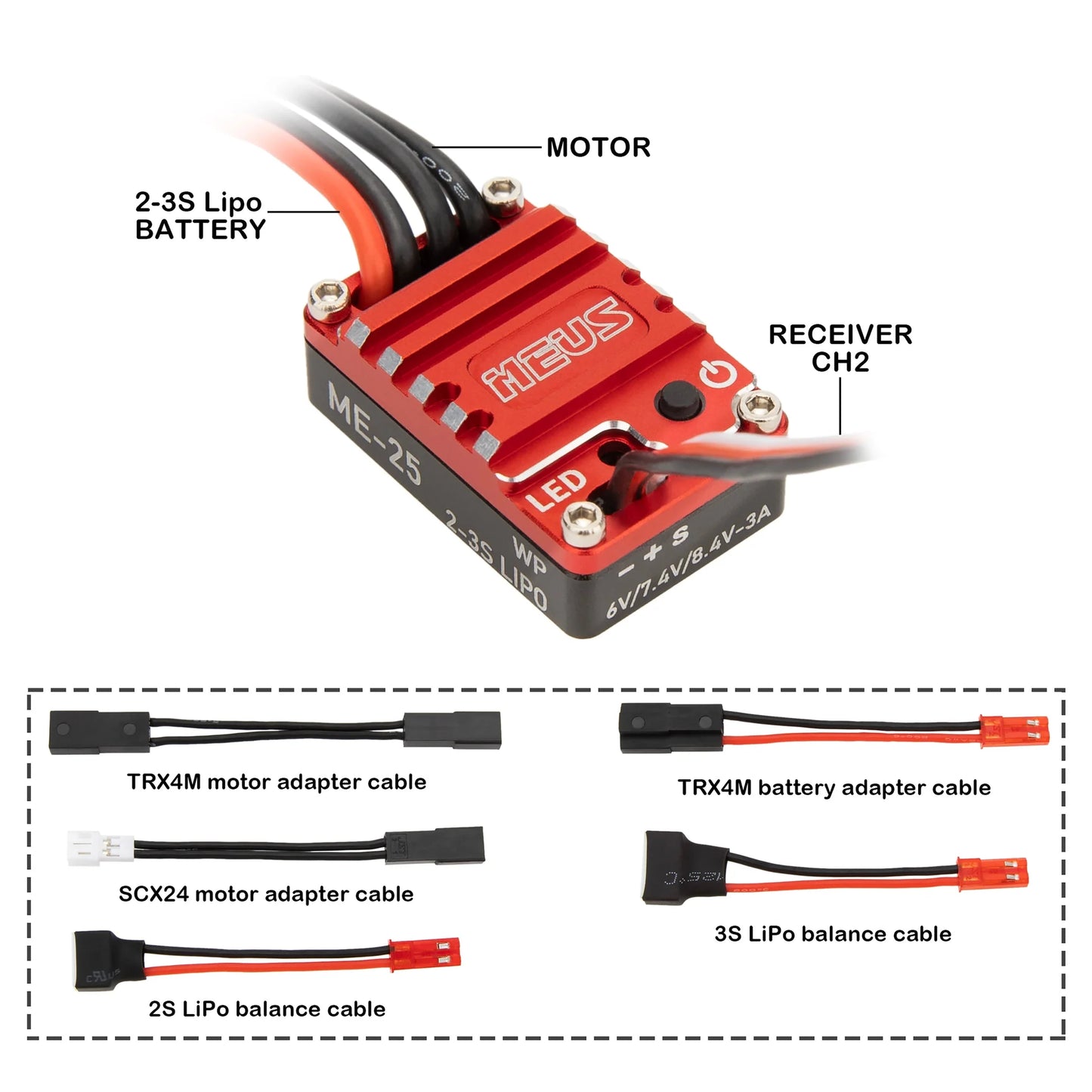 MEUS-01-ME25 MEUS Racing ME25 25A Brushed Mini ESC for 1/24 1/18 SCX24 TRX4M RC Crawler