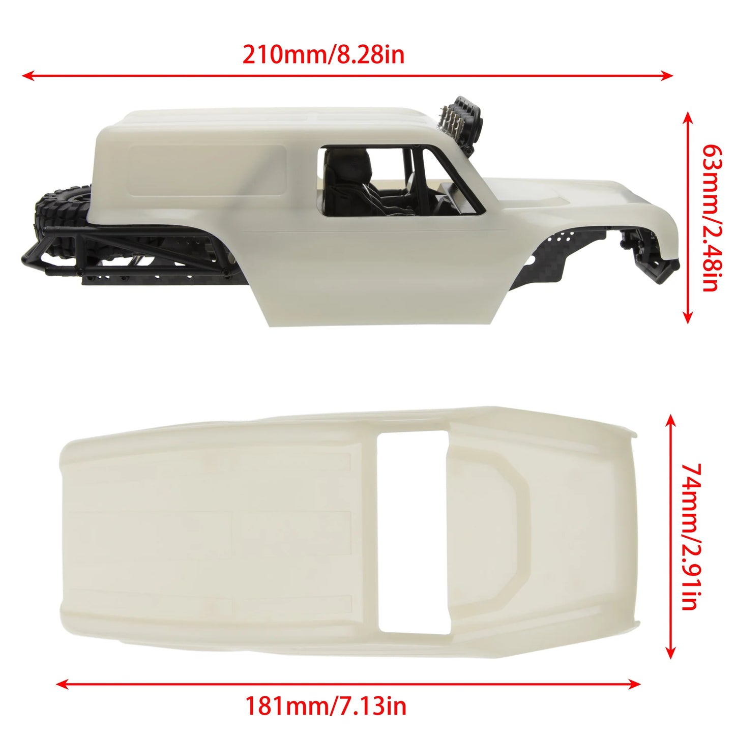 MEUS-MB24-03 MEUS Racing MB24 Body 5.2in 132MM Axial Shell Body ABS+Nylon Carbon Fiber Frame For 1/24 Axial SCX24 Bronco JLU B-17 C10 - White (Paintable)