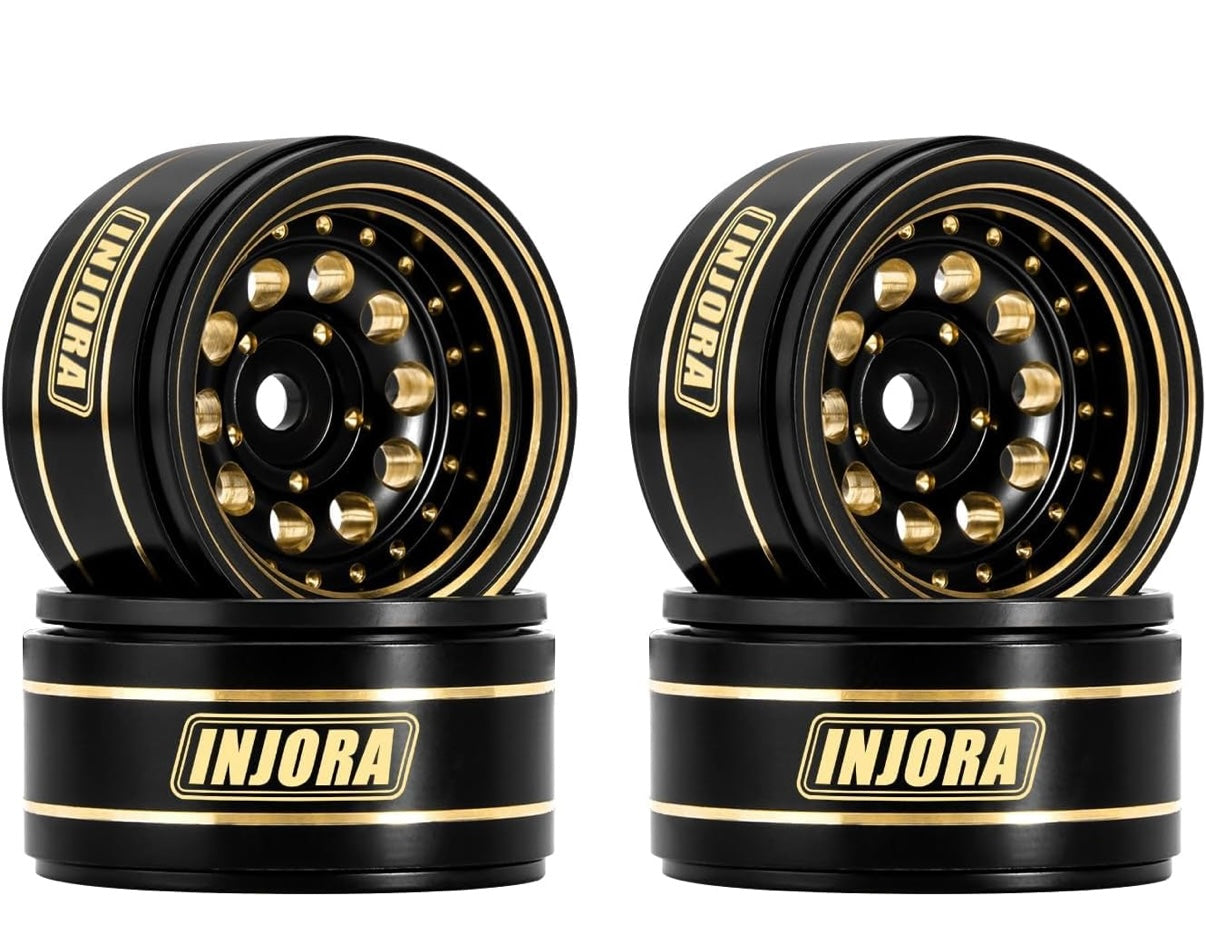 YQW-1008 INJORA 1.0 Beadlock Wheel Rims Black Coating Brass Rims for 1/24 1/18 RC Crawler Car Axial SCX24 AX24 TRX4M FCX24, 39g(Black)