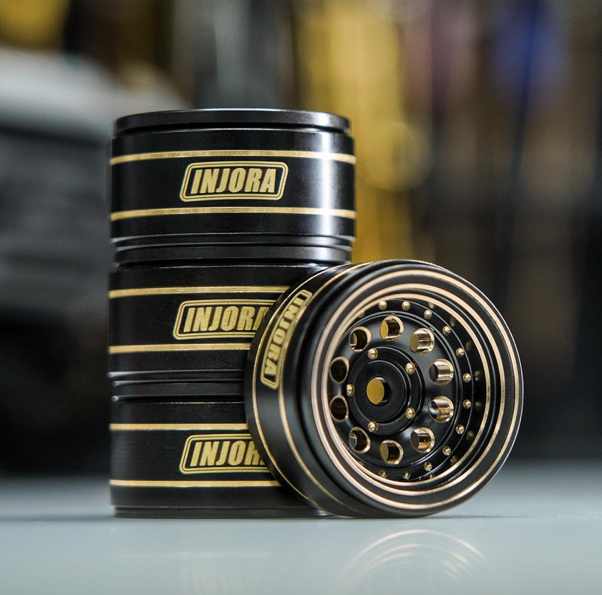 YQW-1008 INJORA 1.0 Beadlock Wheel Rims Black Coating Brass Rims for 1/24 1/18 RC Crawler Car Axial SCX24 AX24 TRX4M FCX24, 39g(Black)