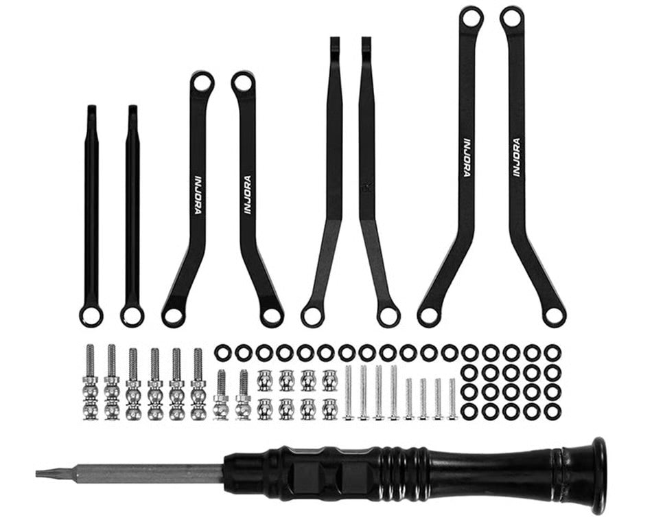 Injora Axial SCX30 Aluminum High Clearance Suspension Links Set (Black) - INJSCX30-02BK