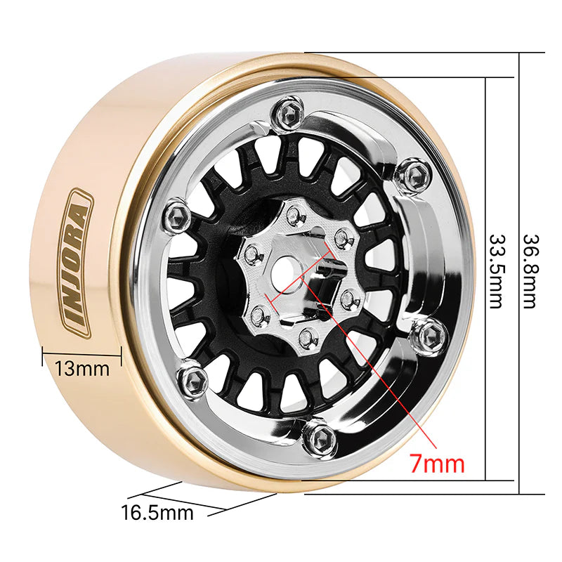 YQW-MW1316BK INJORA 1.3" ModuWheel Brass & Aluminum Wheels for 1/18-1/24 RC Crawlers