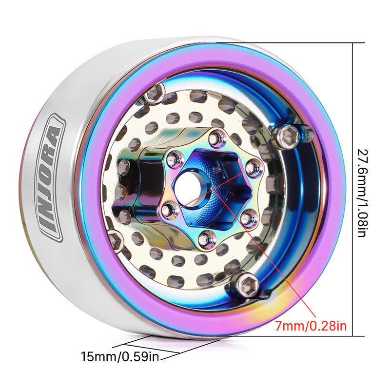 DGW-1055CL INJORA Turbine 1.0" Aluminum Beadlock Wheels for 1/18 1/24 RC Crawler (W1055) - Rainbow Color