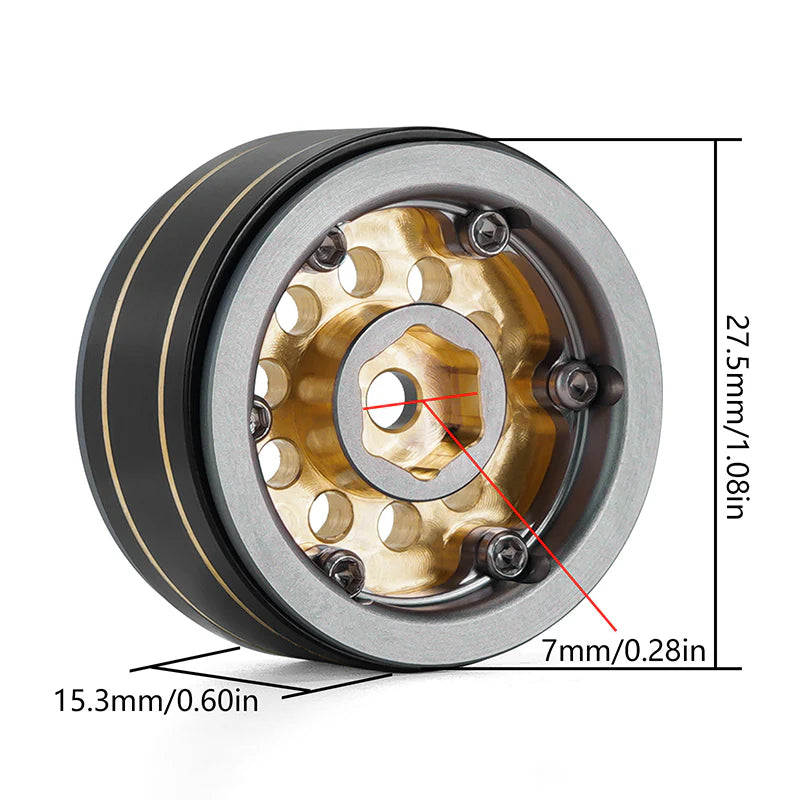 YQW-1008GL INJORA 1.0" 39g/pcs Brass Beadlock Wheels Negative Offset 2.65mm for 1/24 1/18 RC Crawlers - Gray