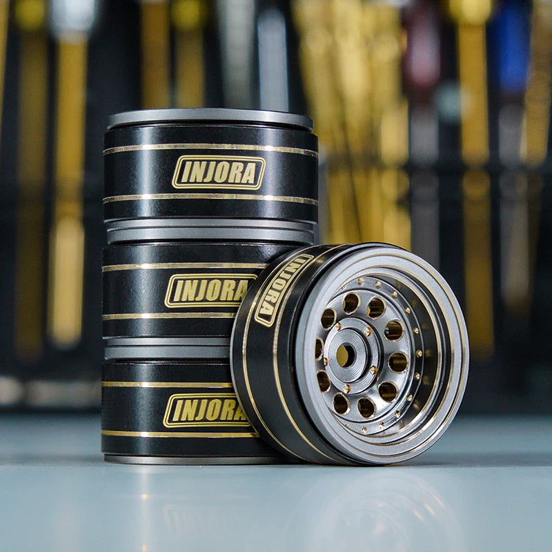 YQW-1008GL INJORA 1.0" 39g/pcs Brass Beadlock Wheels Negative Offset 2.65mm for 1/24 1/18 RC Crawlers - Gray