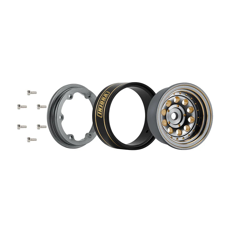 YQW-1008GL INJORA 1.0" 39g/pcs Brass Beadlock Wheels Negative Offset 2.65mm for 1/24 1/18 RC Crawlers - Gray