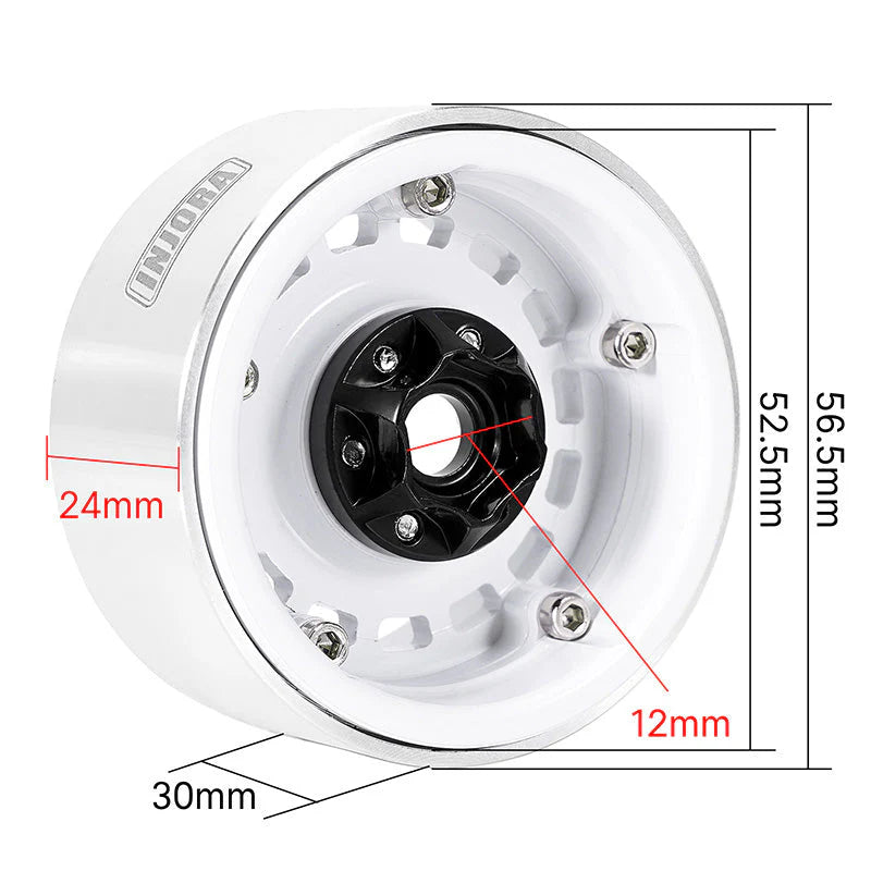 INJORA 1.9" CNC Aluminum - 10mm Offset Wheels for 1/10 Scale RC Crawler - DGW-1903WH