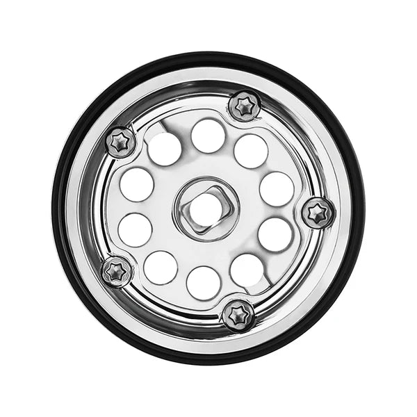 INJORA D19 0.7" Brass Beadlock Wheels for 1/30 Axial SCX30, Chrome-Plated / Black-Plated (W7016) - W7016SR-19