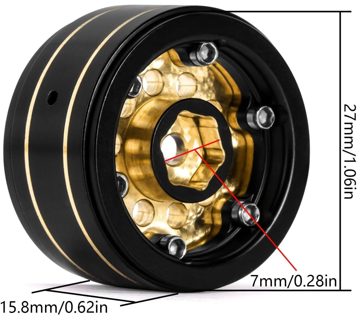 YQW-1008 INJORA 1.0 Beadlock Wheel Rims Black Coating Brass Rims for 1/24 1/18 RC Crawler Car Axial SCX24 AX24 TRX4M FCX24, 39g(Black)