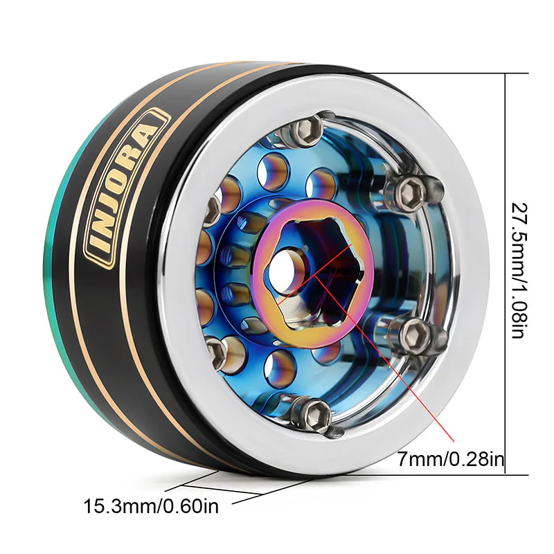 YQW-1008RW INJORA 1.0" Brass Beadlock Wheels for 1/24 Crawlers Rainbow