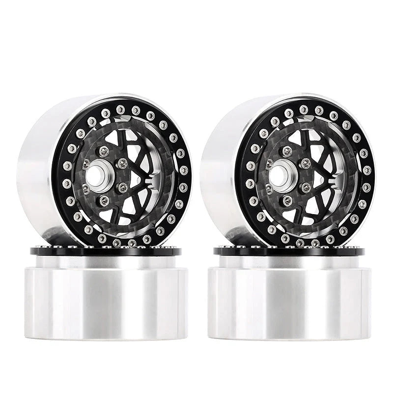 INJORA 1.9" Carbon Fiber & Aluminum -10mm Offset Wheels for 1/10 RC Crawlers (W1952) - DGW-1952BK