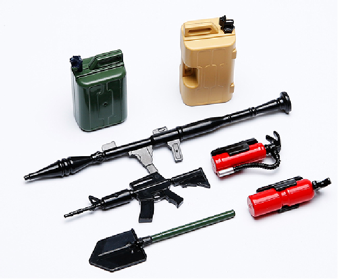 HRC 1/10 Scale Crawler Accessory - Weapon + Recovery Set (Guns, Fire Extinguisher, Shovel) 8pcs
