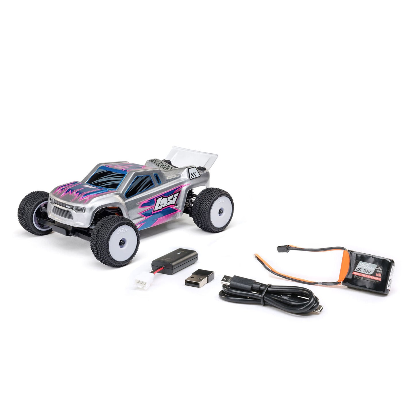 LOS-1392T2 Losi Micro-T 2S 2WD RTR Stadium Truck (Battery & Charger Included) (Silver)