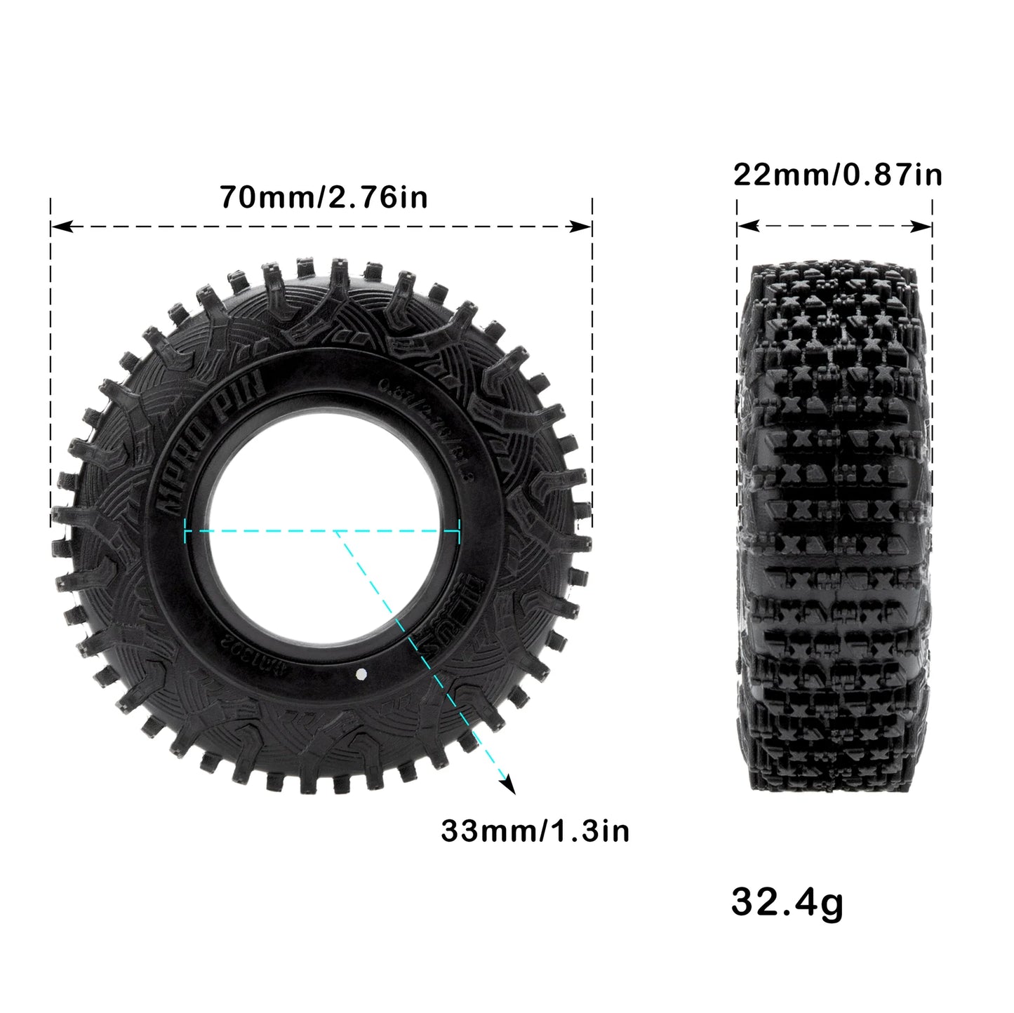 MEUS Racing 1.3" 70mm Tires MS6 Super Soft for 1/24-1/18 Crawlers w/1.3" wheels - M1302 - MEUS-01-KY0633