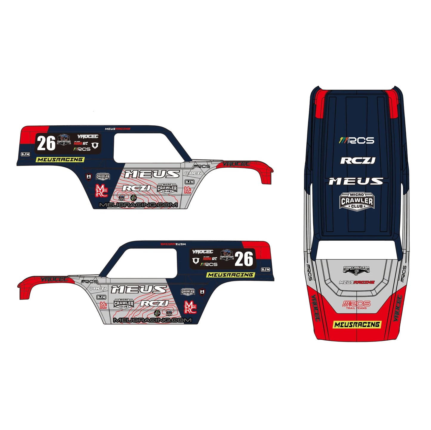 MEUS-MB24-01 MEUS Racing MB24 Body 5.2in 132MM Axial Shell Body ABS+Nylon Carbon Fiber Frame For 1/24 Axial SCX24 Bronco JLU B-17 C10 - Red