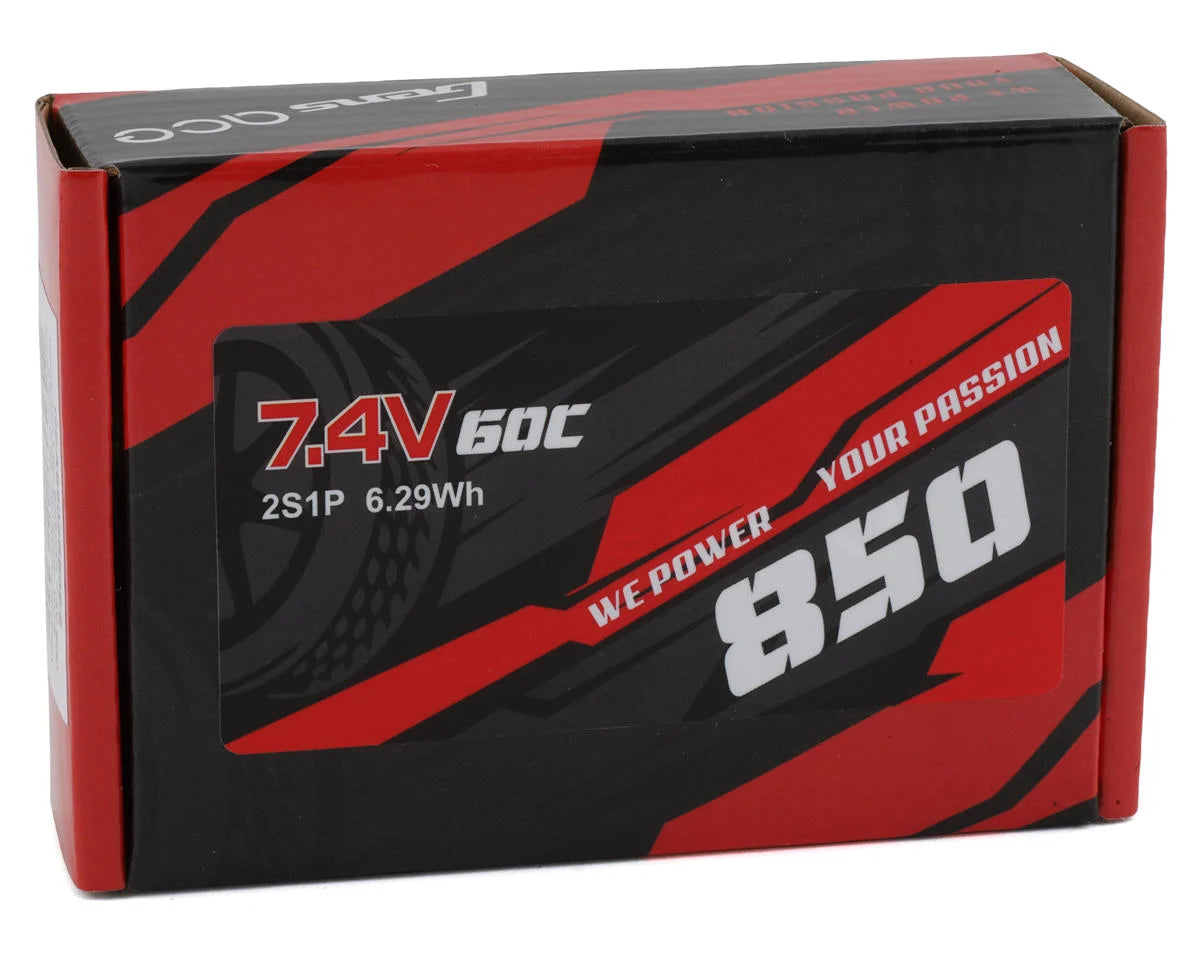 Gens Ace 2S Lipo Battery 60C (7.4V/850mAh) w/ESC Connector (Losi Mini-B) - GEA8502S60E2