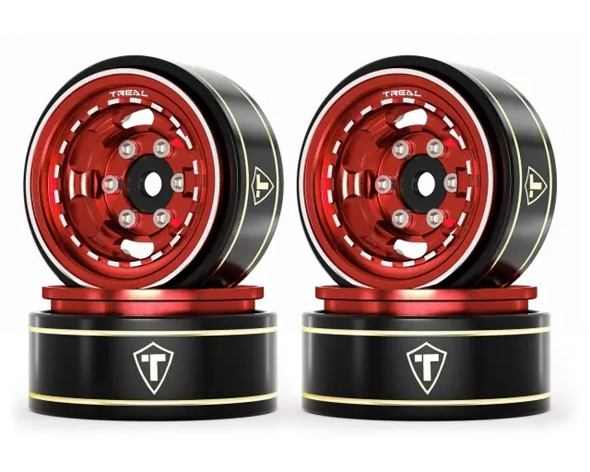 X004ELNOEB Treal Hobby Type H 1.0" Aluminum 6-Slot Beadlock Wheels (Red) (4) (28.4g)