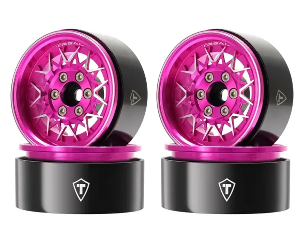 Treal Hobby Type V 1.9" V-Spoke Beadlock Wheels (Pink) (4) - X004DV9AG3