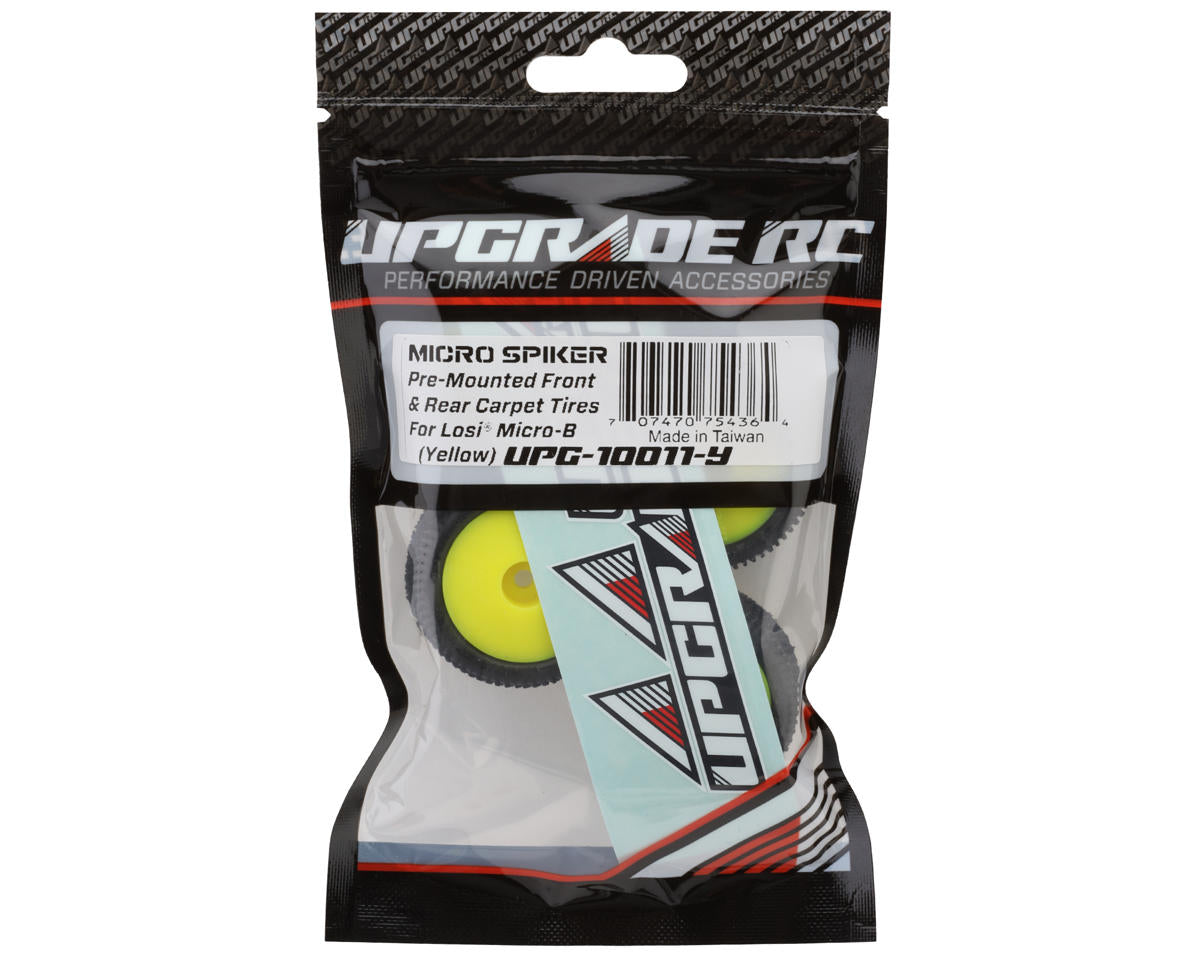 UPG-10011-Y UpGrade RC Micro Spiker Pre-Mounted Front and Rear Carpet Tires for Losi® Micro-B (Yellow)