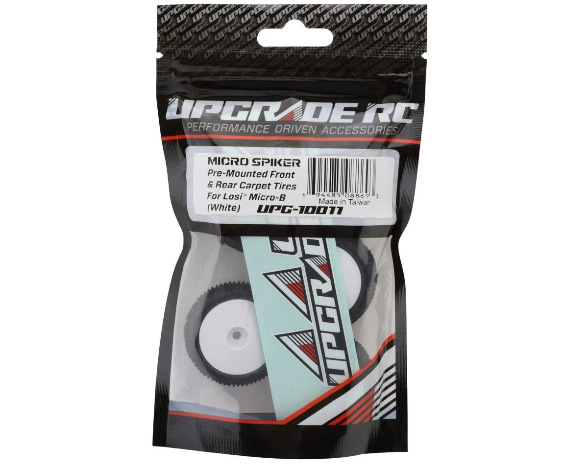 UPG-10011 UpGrade RC Micro Spiker Pre-Mounted Front and Rear Carpet Tires for Losi® Micro-B (White)