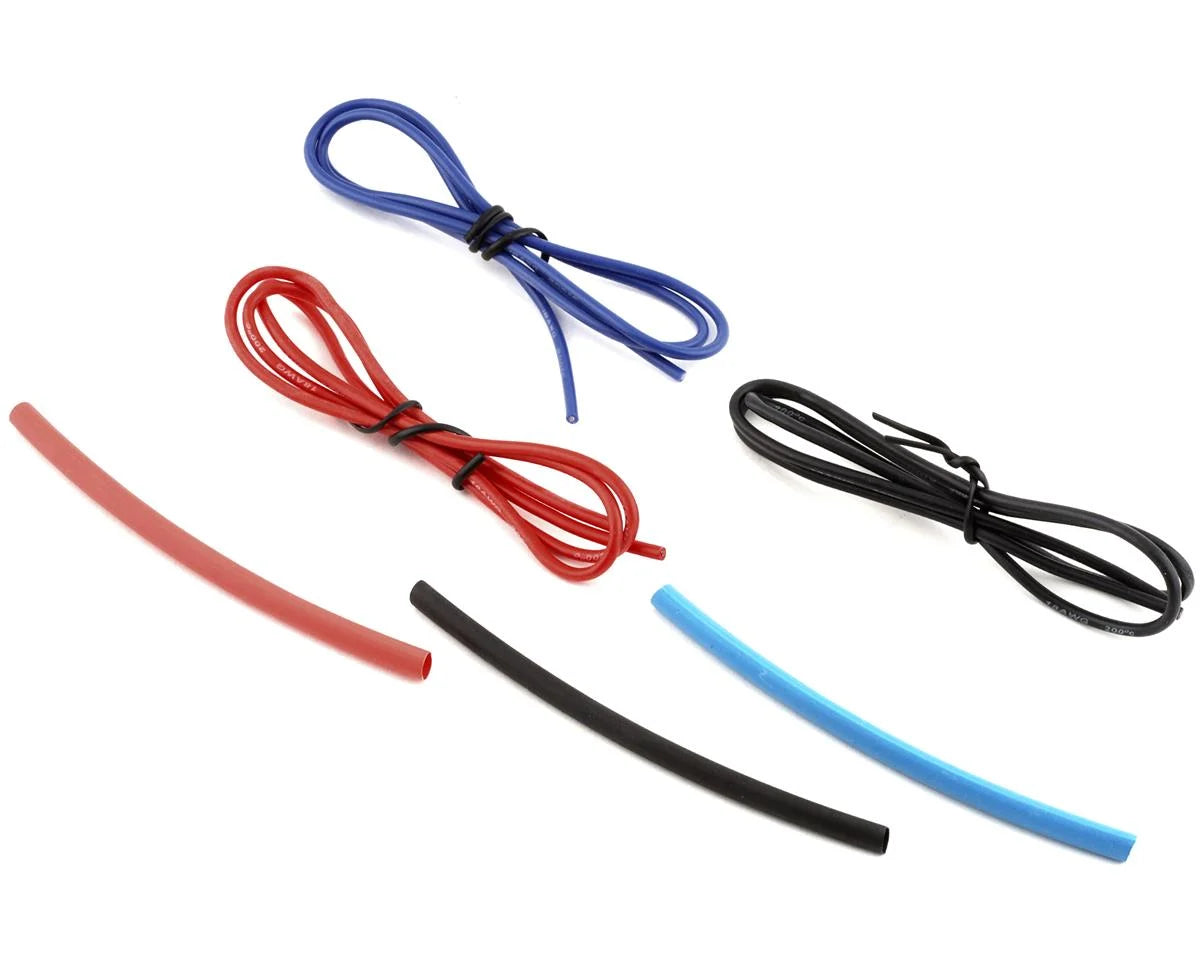 Yeah Racing Silicone Wire Set (Red, Black & Blue) (3) (1.9') (18AWG) w/Heat Shrink WPT-0033