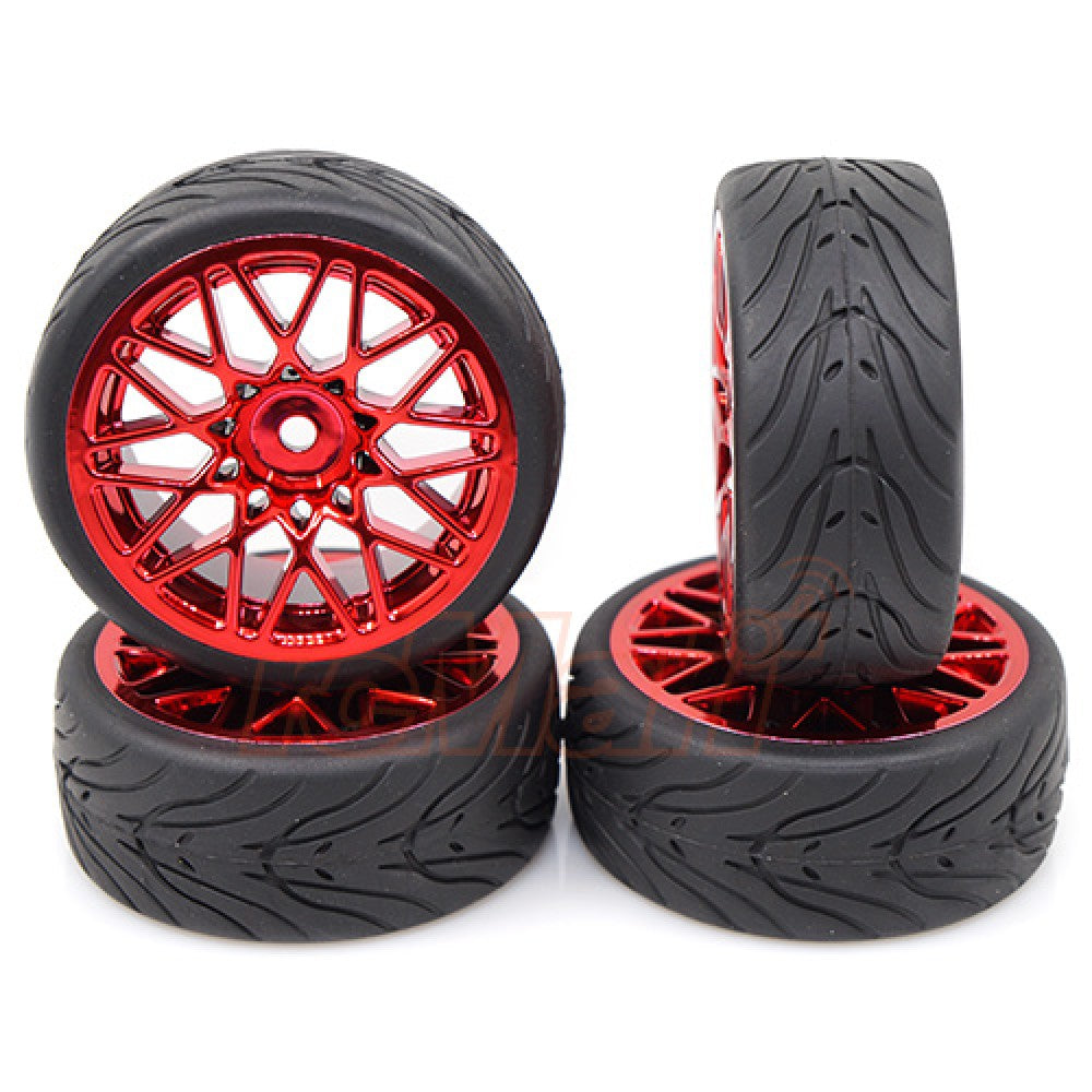 WL-0108 Yeah Racing Spec T LS Wheel Offset 3 Red w/Tire 4pcs for 1/10 Touring