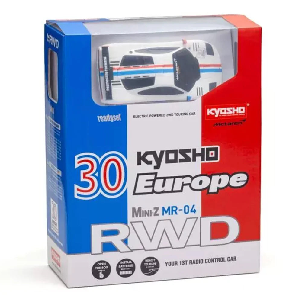 Kyosho MR-04 RWD Mini-Z Readyset w/ McLaren F1 GTR Kyosho Europe 30th Anniversary (White/Red/Blue) w/KT-531P 2.4GHz Radio - 32372KE