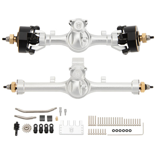 MEUS Racing SCX24 Metal V2 Isokinetic Front Rear Axles +5MM Isokinetic 3-Section CVD With 52° Steering Angle for 1/24 SCX24 - Silver