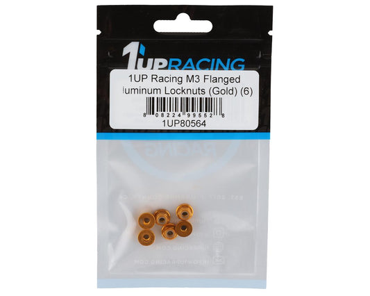 1UP80564 1UP Racing 3mm Aluminum Flanged Locknuts Gold 6