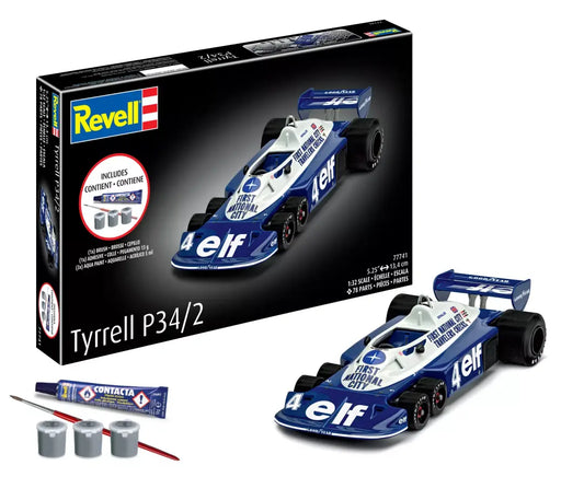 Revell 1/32 Tyrell P34/2 6-Wheel Formula 1 Car Plastic Model kit w/Paint, Brush & Cement- 77741-0186
