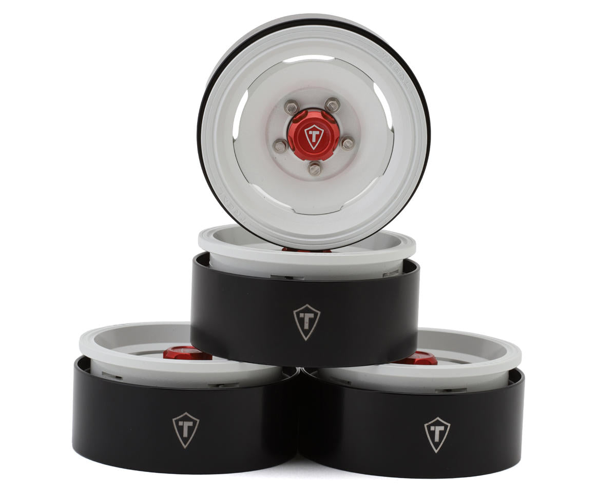 Treal Hobby 1.9" Aluminum Classic Vintage Wagon Crawler Beadlock Wheels (132.5g) (White) (4) - TLHTWHEEL-190