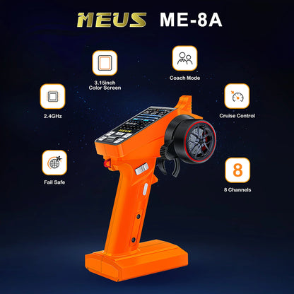 MEUS-01-6022 MEUS Racing ME-8A 8CH 2.4GHz RC Transmitter with M-08A Receiver for SCX24 TRX4M SCX10 TRX-4 RC Models - Orange