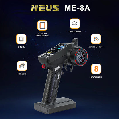 MEUS Racing ME-8A 8CH 2.4GHz RC Transmitter with M-08A Receiver for all Micro & Mini Crawlers - Black - MEUS-01-6022