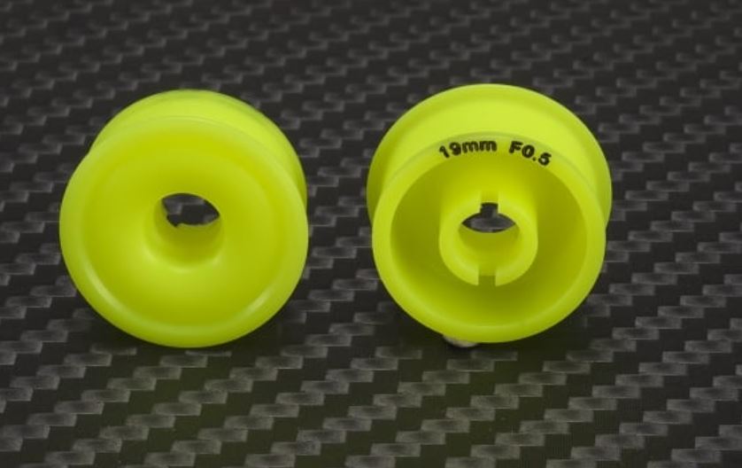 MR2089F05-19 PN Racing Mini Z 2WD Machine Cut Delrin Yellow Formula 8.5x19mm