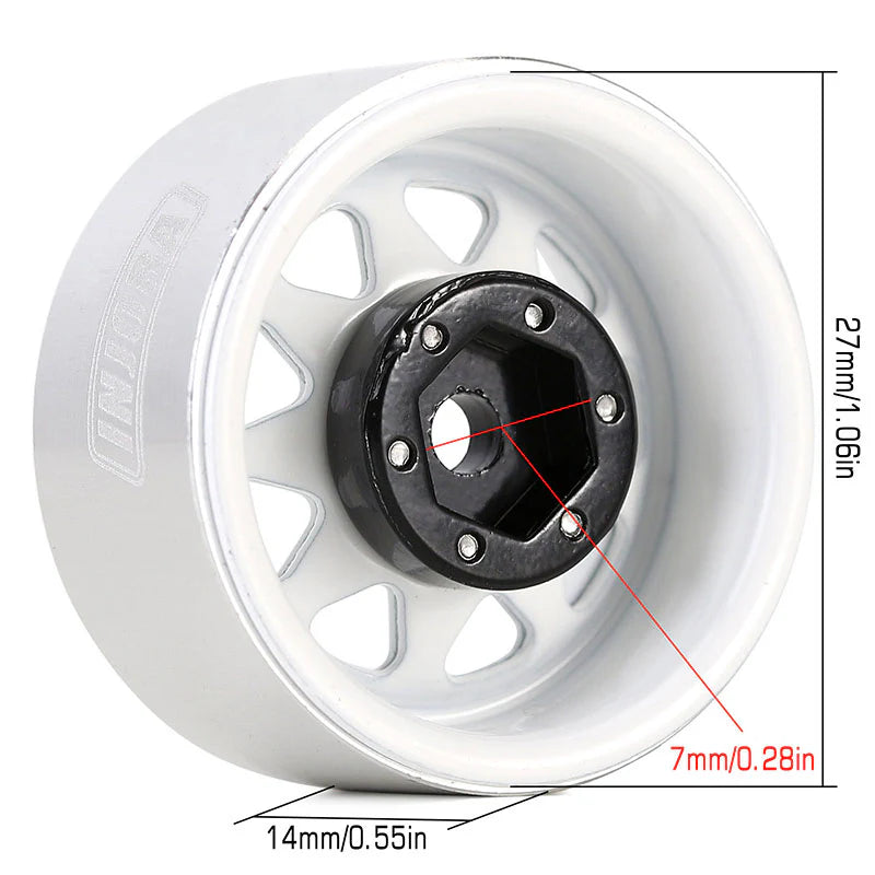 YQW-1004WH INJORA 1.0" Negative Offset 3.78mm Deep Dish Stamped Steel Wheel Rims for 1/24 RC Crawlers (4) (W1004)