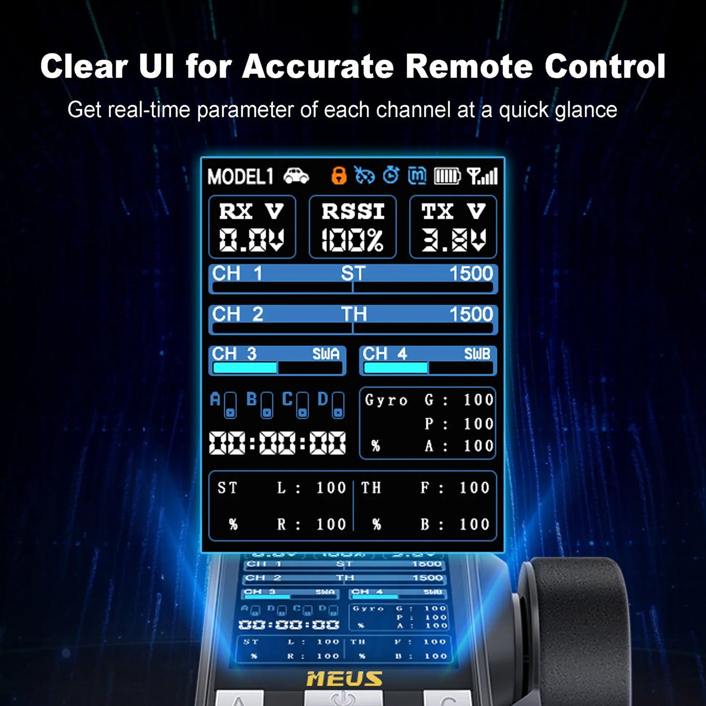 MEUS Racing ME-8A 8CH 2.4GHz RC Transmitter with M-08A Receiver for all Micro & Mini Crawlers - Black - MEUS-01-6022