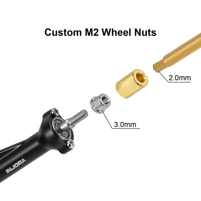 INJORA +3mm Planet Axles with Brass Steering Knuckles for 1/30 SCX30 - SCX30-25BKFR