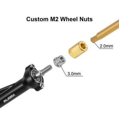 INJORA +3mm Planet Axles with Brass Steering Knuckles for 1/30 SCX30 - SCX30-25BKFR