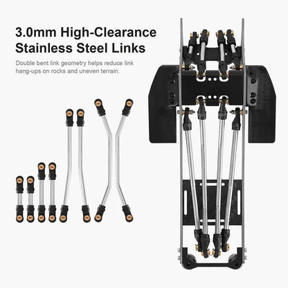 INJORA Rockover Titanium LCG Chassis Kit for 1/24 SCX24, 156mm Wheelbase, 18° Skid Angle - INC-24H
