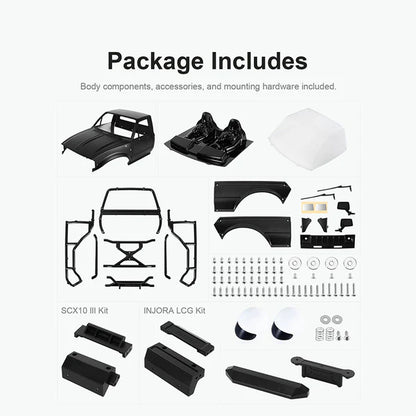 INJORA IR60-10 Hard Body with Interior & Bed Cage for 1/10 RC Crawler (Black) - IR60-10BK