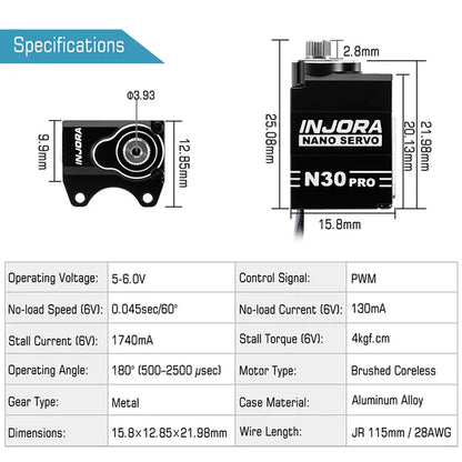 INJORA High Torque N30 PRO NANO Servo with Servo Saver for 1/30 SCX30 - INJS-N30-PRO