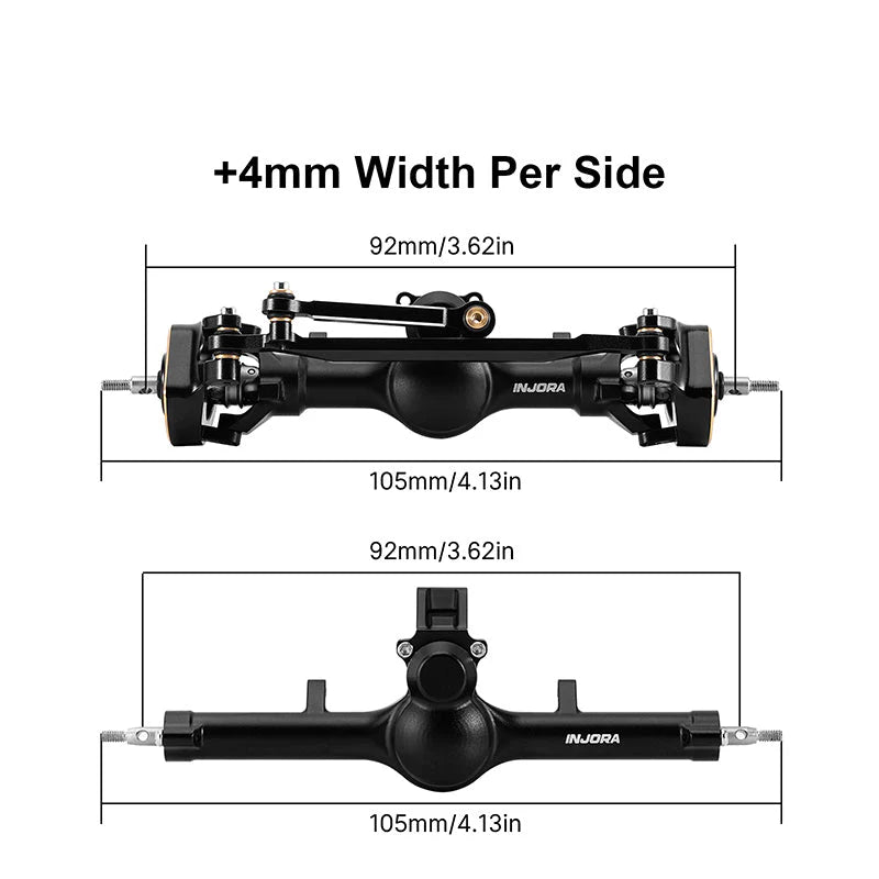 SCX24-190BKFR INJORA +4mm Extended Aluminum Front & Rear Axles Set for Axial SCX24 (Black)